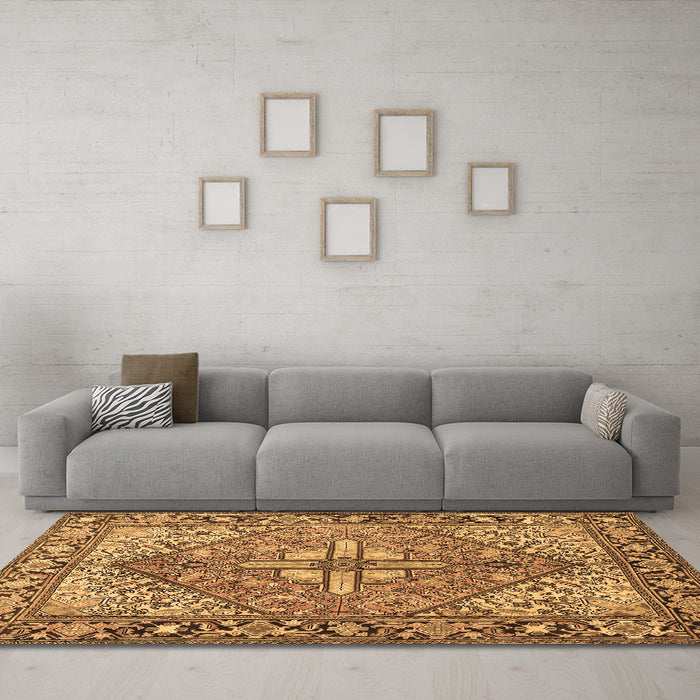 Machine Washable Persian Brown Traditional Rug in a Living Room,, wshtr1161brn