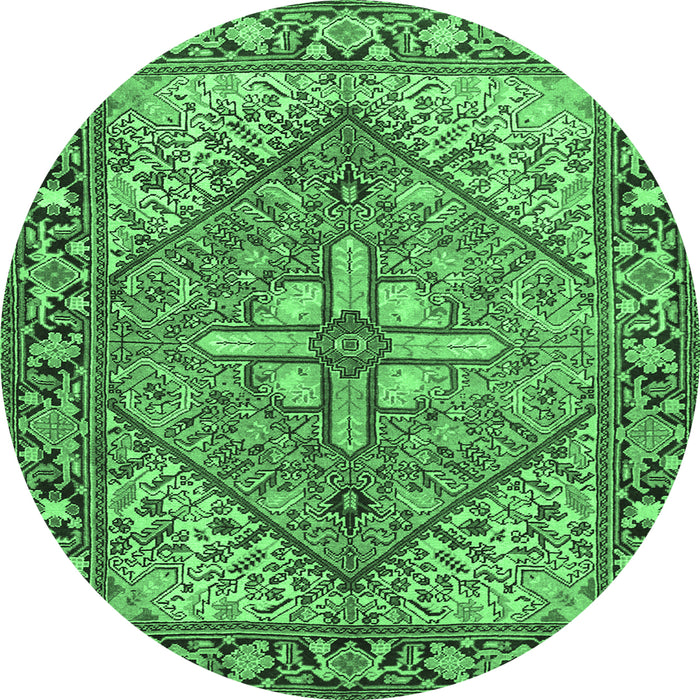 Round Persian Emerald Green Traditional Rug, tr1161emgrn