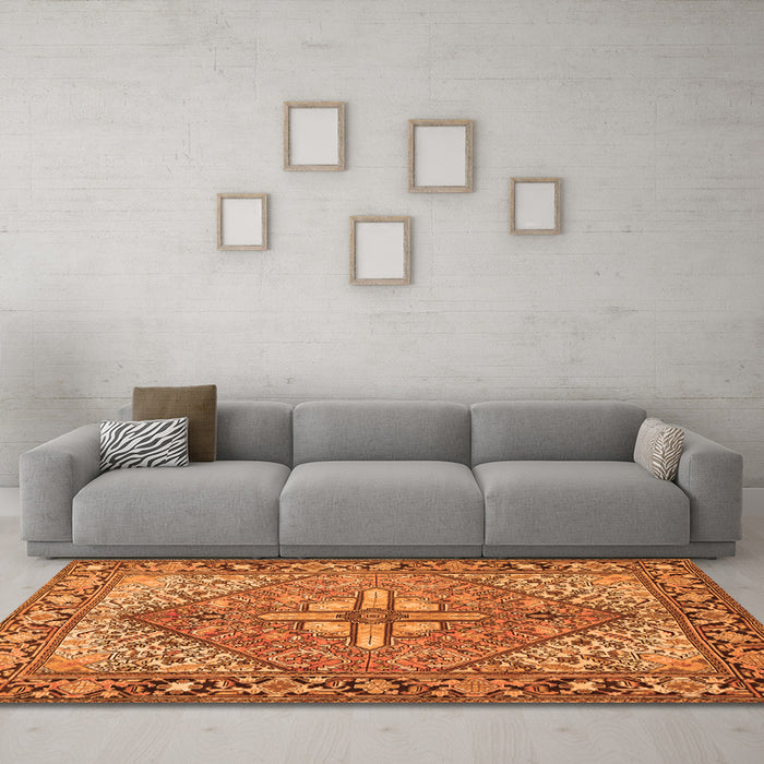 Machine Washable Persian Orange Traditional Area Rugs in a Living Room, wshtr1161org