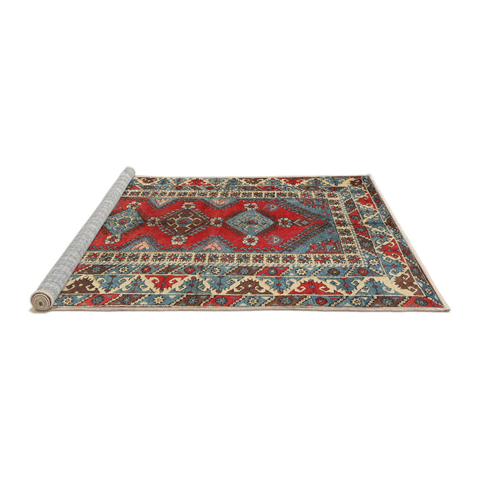 Sideview of Machine Washable Traditional Brown Red Rug, wshtr1162