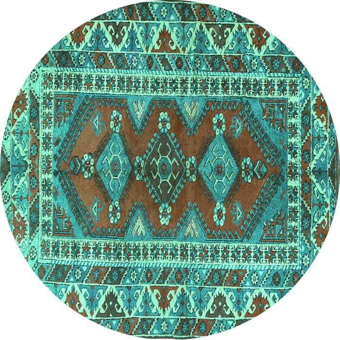 Round Machine Washable Persian Turquoise Traditional Area Rugs, wshtr1162turq