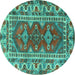 Round Machine Washable Persian Turquoise Traditional Area Rugs, wshtr1162turq