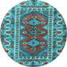 Round Machine Washable Persian Light Blue Traditional Rug, wshtr1162lblu