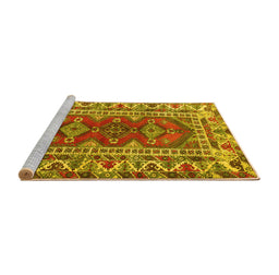 Sideview of Machine Washable Persian Yellow Traditional Rug, wshtr1162yw