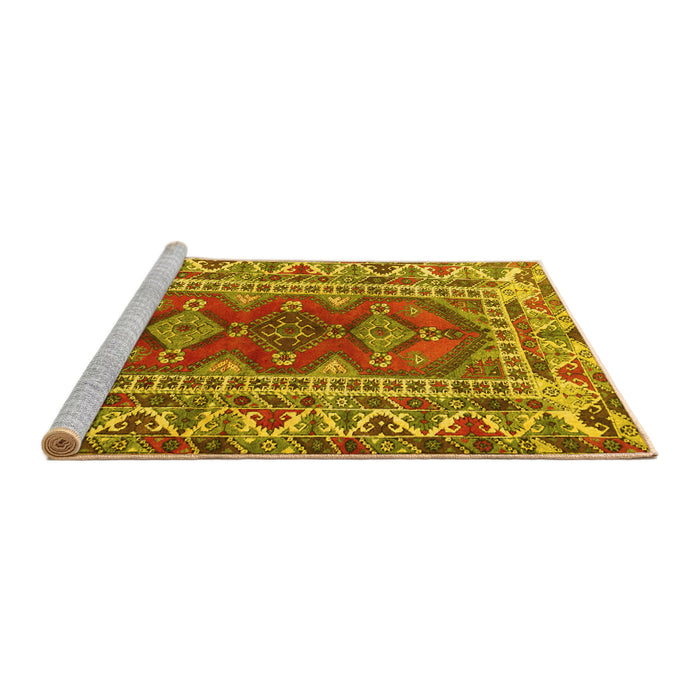 Sideview of Machine Washable Persian Yellow Traditional Rug, wshtr1162yw