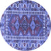 Round Machine Washable Persian Blue Traditional Rug, wshtr1162blu