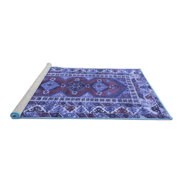 Sideview of Machine Washable Persian Blue Traditional Rug, wshtr1162blu