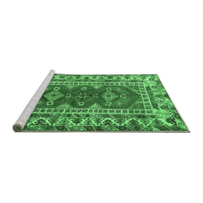 Sideview of Machine Washable Persian Emerald Green Traditional Area Rugs, wshtr1162emgrn