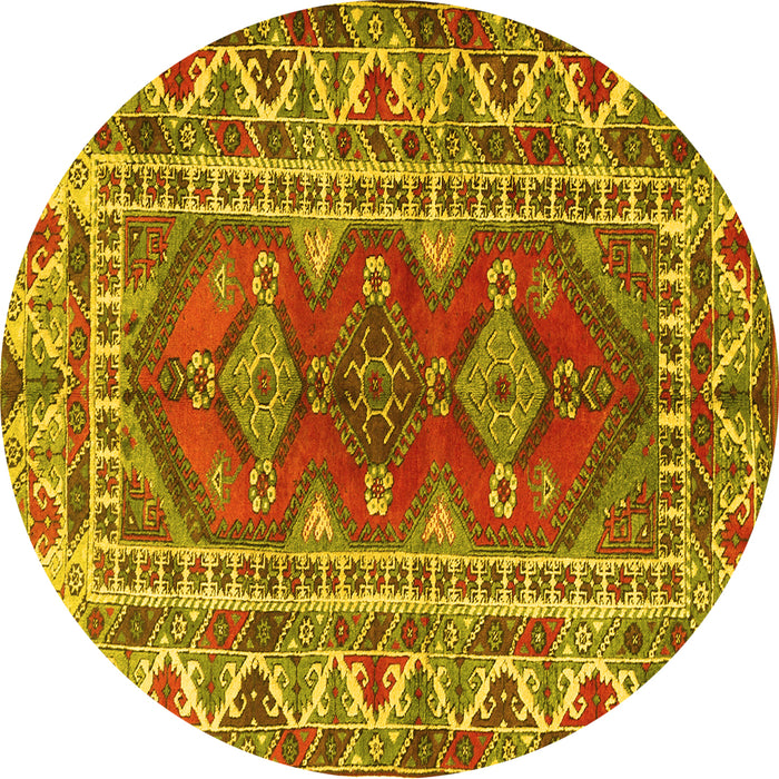 Round Machine Washable Persian Yellow Traditional Rug, wshtr1162yw