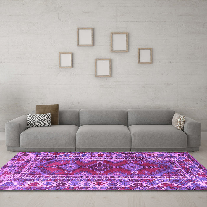 Machine Washable Persian Purple Traditional Area Rugs in a Living Room, wshtr1162pur