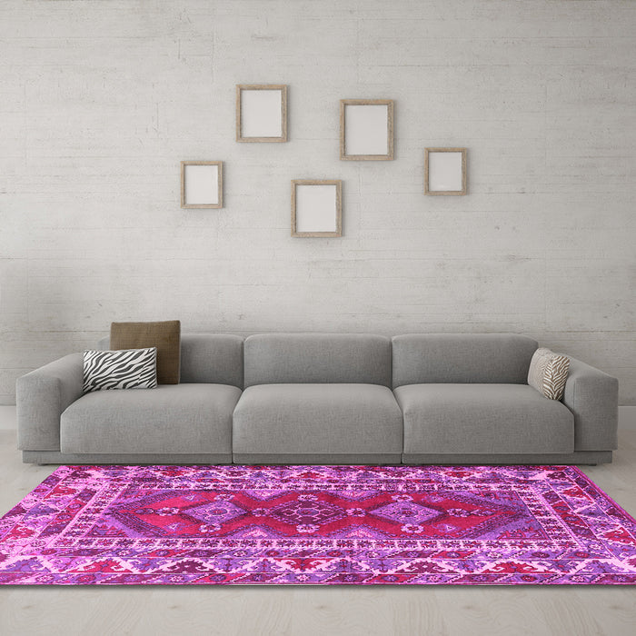 Machine Washable Persian Pink Traditional Rug in a Living Room, wshtr1162pnk