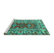 Sideview of Machine Washable Persian Turquoise Traditional Area Rugs, wshtr1162turq