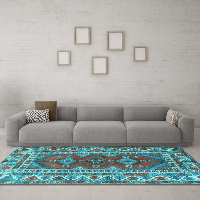Machine Washable Persian Light Blue Traditional Rug in a Living Room, wshtr1162lblu