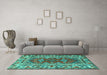 Machine Washable Persian Turquoise Traditional Area Rugs in a Living Room,, wshtr1162turq