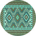 Round Machine Washable Persian Turquoise Traditional Area Rugs, wshtr1163turq