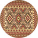 Round Machine Washable Persian Brown Traditional Rug, wshtr1163brn