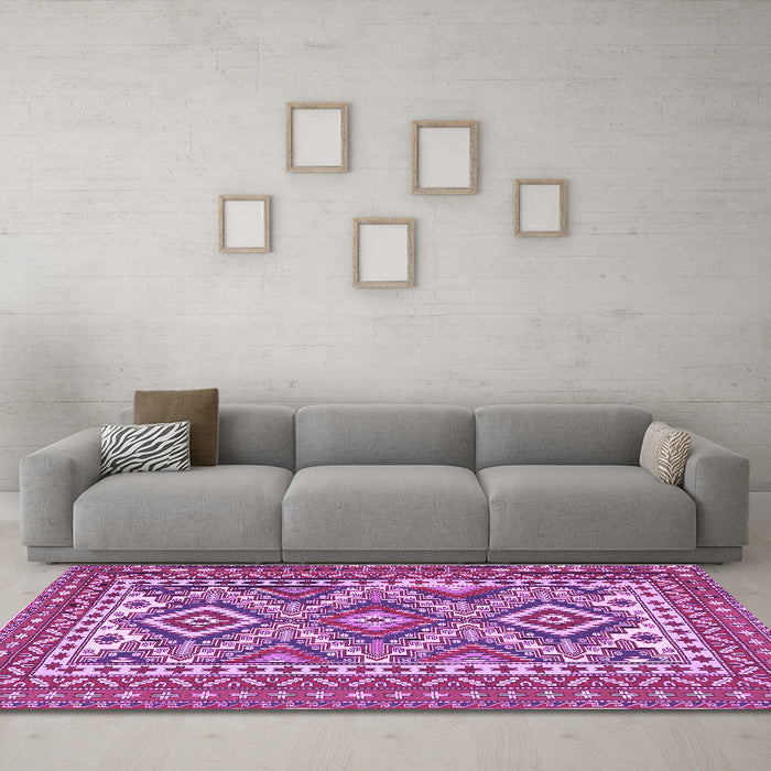 Machine Washable Persian Purple Traditional Area Rugs in a Living Room, wshtr1163pur