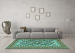 Machine Washable Persian Turquoise Traditional Area Rugs in a Living Room,, wshtr1163turq