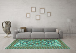 Machine Washable Persian Turquoise Traditional Area Rugs in a Living Room,, wshtr1163turq