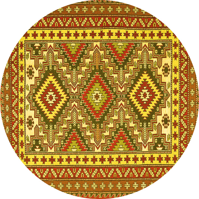 Round Machine Washable Persian Yellow Traditional Rug, wshtr1163yw