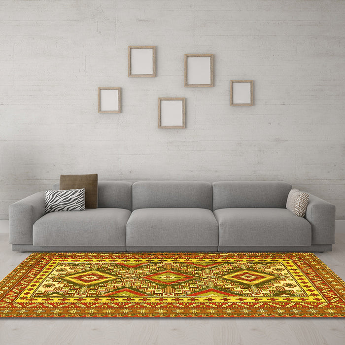 Machine Washable Persian Yellow Traditional Rug in a Living Room, wshtr1163yw