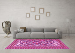 Machine Washable Persian Pink Traditional Rug in a Living Room, wshtr1163pnk