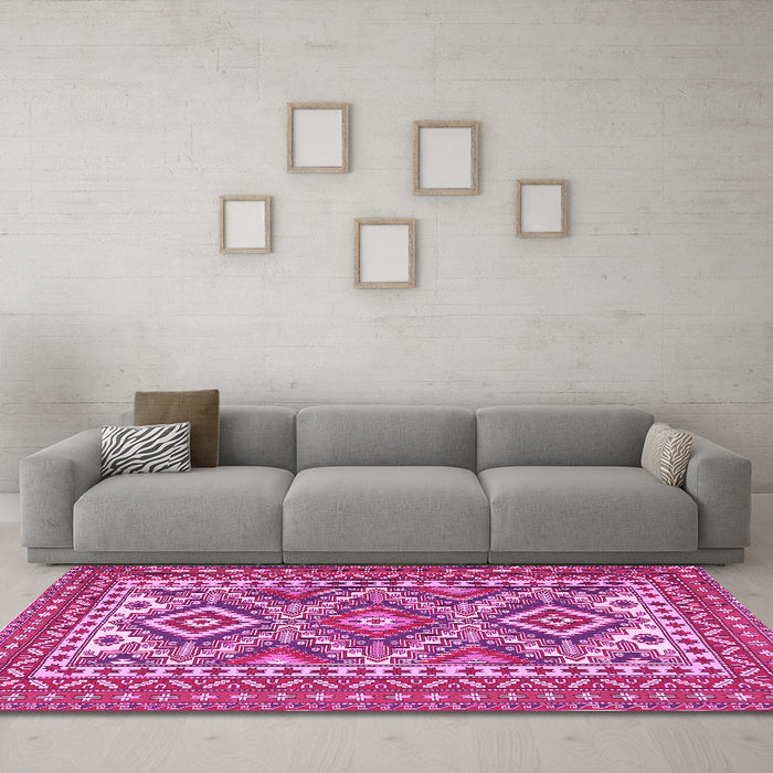 Machine Washable Persian Pink Traditional Rug in a Living Room, wshtr1163pnk