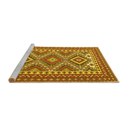 Sideview of Machine Washable Persian Yellow Traditional Rug, wshtr1163yw