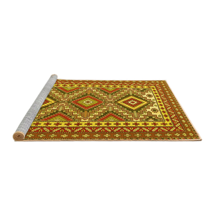 Sideview of Machine Washable Persian Yellow Traditional Rug, wshtr1163yw