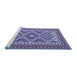 Sideview of Machine Washable Persian Blue Traditional Rug, wshtr1163blu