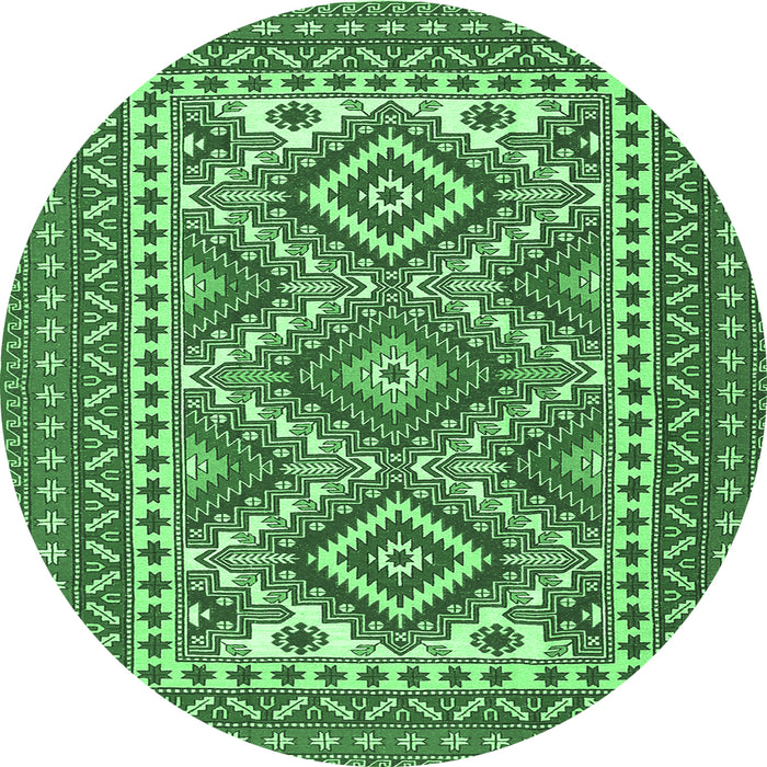 Round Machine Washable Persian Emerald Green Traditional Area Rugs, wshtr1163emgrn