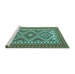 Sideview of Machine Washable Persian Turquoise Traditional Area Rugs, wshtr1163turq