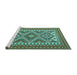 Sideview of Machine Washable Persian Turquoise Traditional Area Rugs, wshtr1163turq