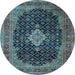 Round Medallion Light Blue Traditional Rug, tr1164lblu