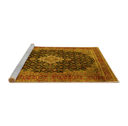 Sideview of Machine Washable Medallion Yellow Traditional Rug, wshtr1164yw