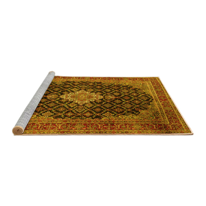 Sideview of Machine Washable Medallion Yellow Traditional Rug, wshtr1164yw