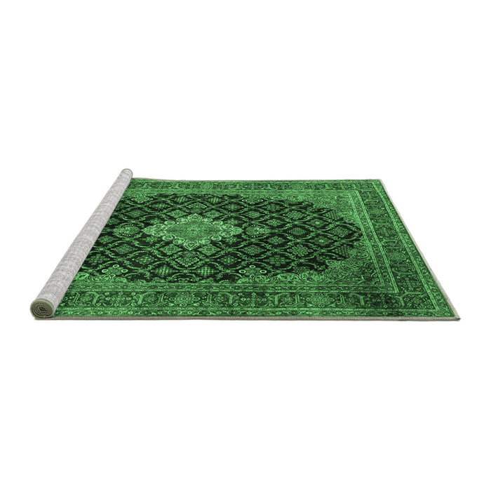 Sideview of Machine Washable Medallion Emerald Green Traditional Area Rugs, wshtr1164emgrn