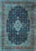 Machine Washable Medallion Light Blue Traditional Rug, wshtr1164lblu