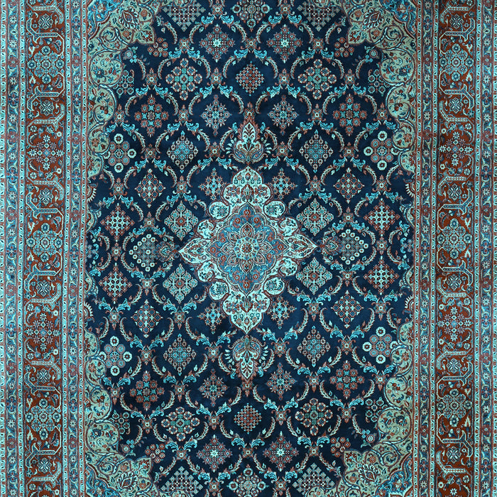 Machine Washable Medallion Light Blue Traditional Rug, wshtr1164lblu