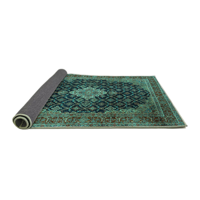 Sideview of Medallion Turquoise Traditional Rug, tr1164turq