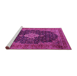Sideview of Machine Washable Medallion Pink Traditional Rug, wshtr1164pnk