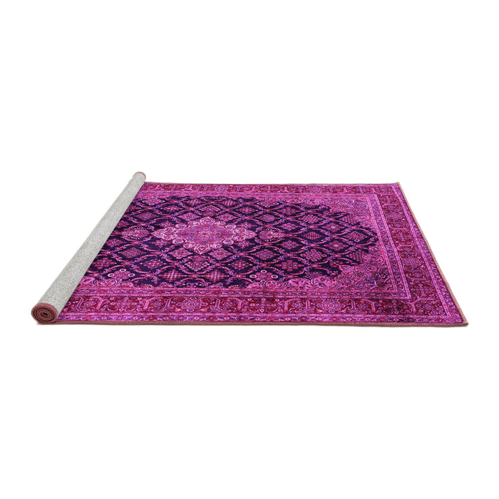 Sideview of Machine Washable Medallion Pink Traditional Rug, wshtr1164pnk