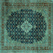 Square Medallion Turquoise Traditional Rug, tr1164turq