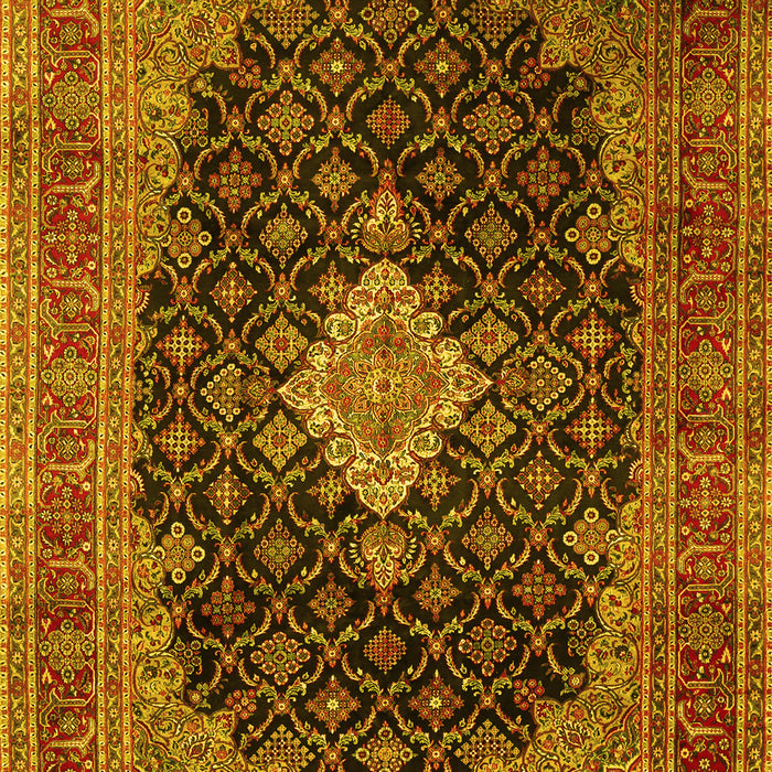 Machine Washable Medallion Yellow Traditional Rug, wshtr1164yw