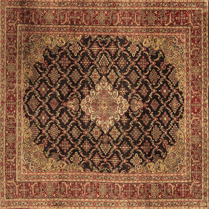Square Machine Washable Medallion Brown Traditional Rug, wshtr1164brn