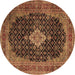 Round Machine Washable Medallion Brown Traditional Rug, wshtr1164brn