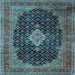 Square Machine Washable Medallion Light Blue Traditional Rug, wshtr1164lblu