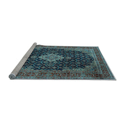 Sideview of Machine Washable Medallion Light Blue Traditional Rug, wshtr1164lblu