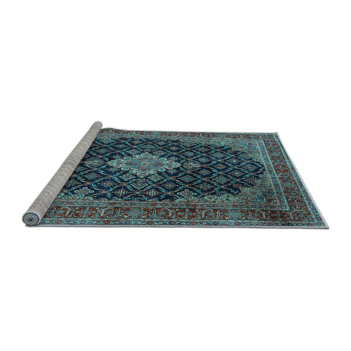 Sideview of Machine Washable Medallion Light Blue Traditional Rug, wshtr1164lblu