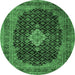 Round Machine Washable Medallion Emerald Green Traditional Area Rugs, wshtr1164emgrn